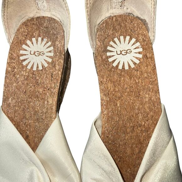 UGG Women's Traci Sandal, Cream Sz 10 Knotted ankle-strap espadrille wedge - Picture 5 of 7